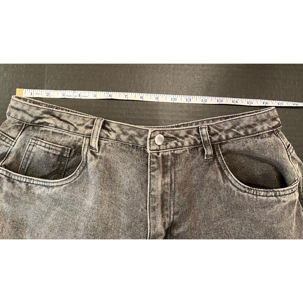 Pretty Little Thing Washed Black Denim Wide Leg Boyfriend Fit Cargo Jeans Sz 10 - Picture 9 of 16